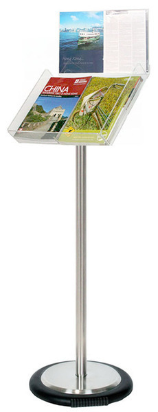 Silver Freestanding Brochure Holder Holds A3 Landscape with Wheel Base