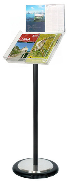 Black Freestanding Brochure Holder Holds A3 Landscape with Wheel Base