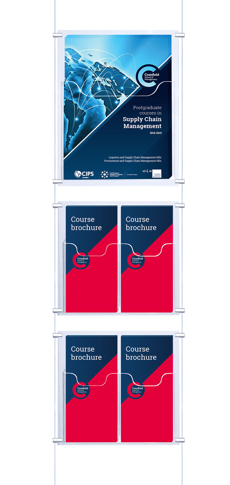 Cable Brochure System 1 Column with 1 A4 & 4 DL Brochure Holders