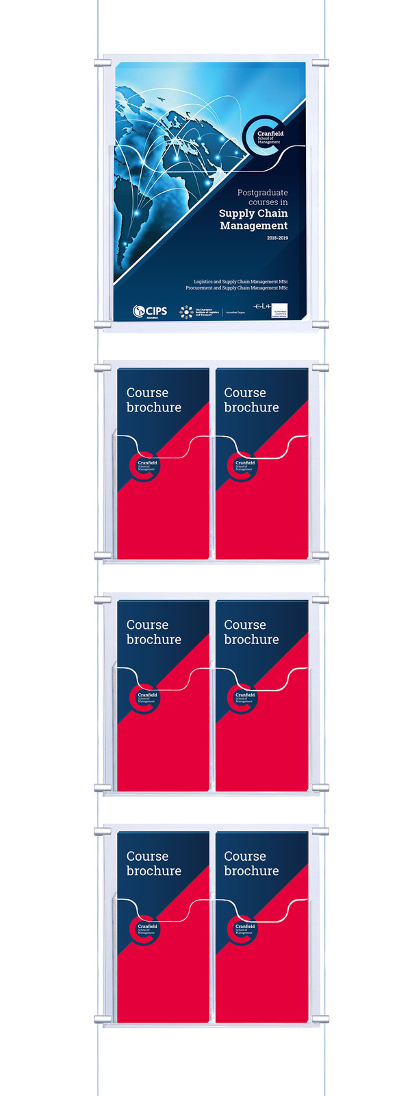 Cable Brochure System 1 Column with 1 A4 & 6 DL Brochure Holders