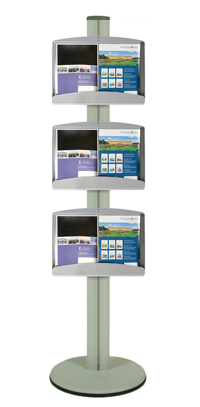 3 Brochure Trays on 1.8m Silver Combo Pole Double Sided 