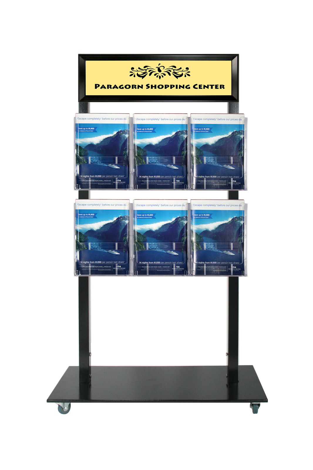 Black Mall Stand - Snap Header with 6 A4 Brochure Holders