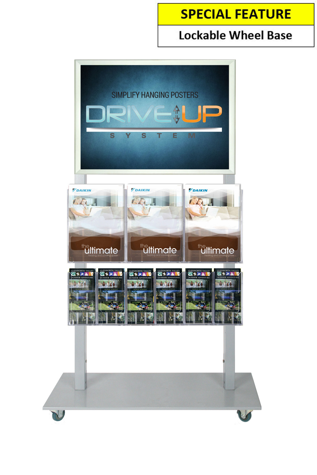 Silver Mall  Stand - A2 Snap Frame with 3 A4 and 6 DL Brochure Holder