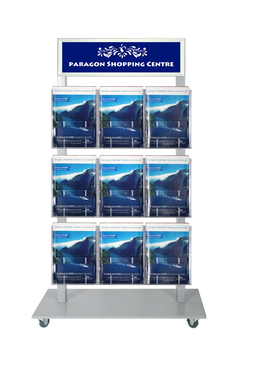 Silver Mall  Stand - Snap Header with 9 A4 Brochure Holders 