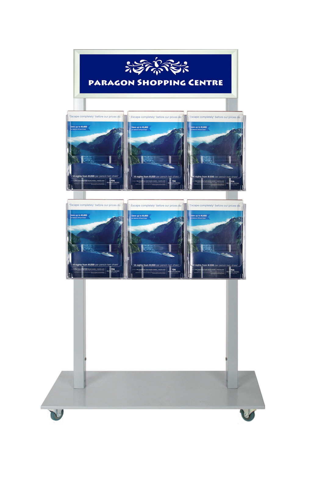 Silver Mall  Stand - Snap Header with 6 A4 Brochure Holders