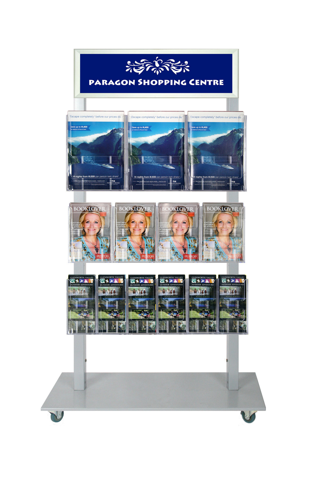 Silver Mall Stand - Snap Header with 3 A4, 4 A5 and 6 DL Brochure Holders