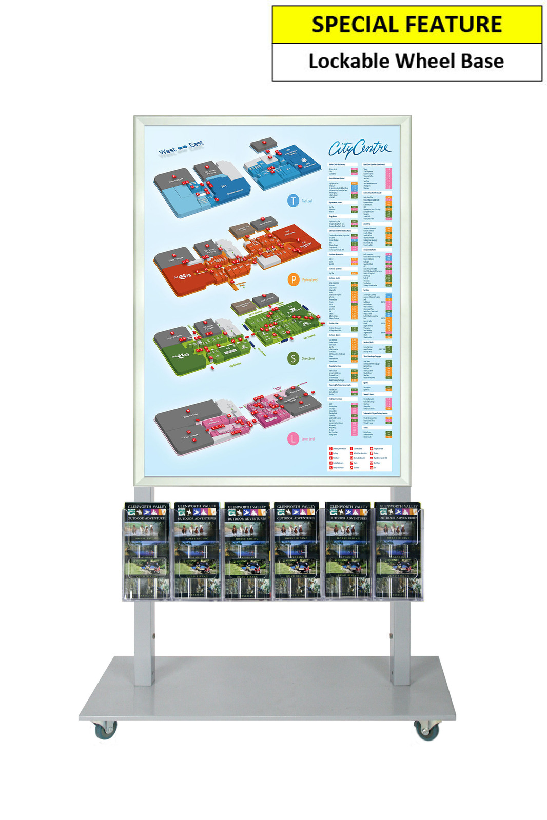 Silver Mall Stand - A1 Snap Frame with 6 DL Brochure Holders