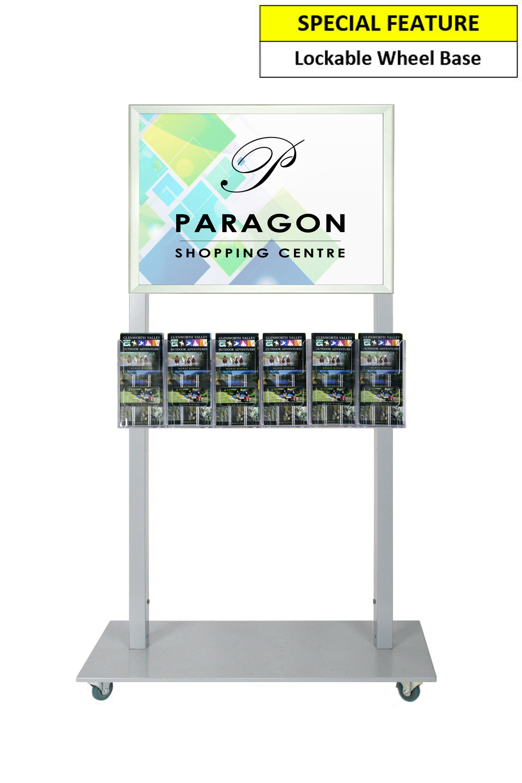 Silver Mall Stand - A2 Snap Frame with 6 DL Brochure Holders